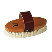Dos bois verni 173 x 76 mm, sanglon cuir. Fibres blanches à poils de chèvre véritables 30 mm. 