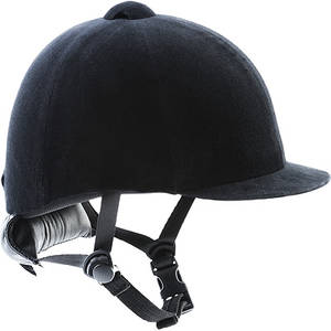 Coque ABS et calotte en polystyrène expansé, visière flexible, bourrelet de nuque. Extérieur en velours. Harnais de sécurité en nylon tressé avec un réglage. Fermeture par clip PVC. Conforme à la norme européenne EN 1384. 