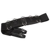 Coussins matelassés laine épaisseur 5 cm et double sanglon en cuir de buffle, monté sur bande élastique double épaisseur. Equipé de 8 anneaux dorsaux en laiton nickelé fixés sur supports cuir de buffle. Sangle en toile, fermeture par boucles. 