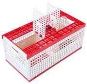 Caisse de transports pour volailles, lapins, pigeons et autres petits animaux.
2 portes sur le dessus (1 porte par compartiment) et 1 porte sur le côté.
Dimensions : 60 x 31 cm - Hauteur : 26 cm
