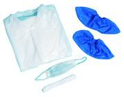 Composé d'une charlotte, 1 masque papier, 1 blouse PE et 1 paire de chaussures PE
La qualité de chacun de ses éléments fait de ce kit un dispositif de protection complet et efficace