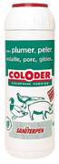 Colophane en poudre (résine de pins des Landes)
Facilite le plumage des volailles et gibiers et le pelage des procs et des sangliers.
Saupoudrer l’animal avant trempage, en refroidissant, le Coloder se solidifie.
Les plumes et les poils se détachent facilement et laisse l’animal parfaitement propre.

