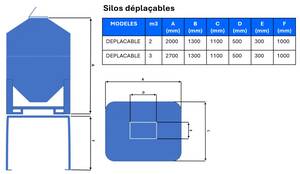 Silo déplaçable 2 et 3 m3

Structure métal galvanisé de support : Hauteur 100 cm
Partie silo en fibre de verre

Dimensions du silo : 130 cm x 100 cm x 250 cm

Chiffrage sur demande, contactez-nous au 07 75 76 03 90