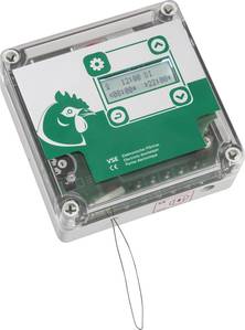 Portier électronique VSE pour poulailler

NOUVEAU : portier équipé de toutes les optoins intégrées : capteur de luminosité et minuterie intégrés

La solution idéale pour protéger vos poules des prédateurs et éviter le chant du coq trop matinal.

Grâce au détecteur crépusculaire, ce portier s'ouvre au lever du soleil et se ferme à la tombée de la nuit.
La minuterie intégrée au boitier vous permet de programmer l'ouverture et la fermeture

Le portier électronique VSE ouvre et ferme une trappe verticale (disponible en option) de poulailler ou similaire au crépuscule.
La sensibilité du capteur crépusculaire est réglable. Si un animal se trouve sous la trappe lors de sa fermeture, le moteur du portier électronique stoppe immédiatement.    
Il est doté d'une sécurité antisurcharge. Les boîtiers de tous les appareillages sont extrêmement stables et résistants.
Les circuits électroniques sont sur la face inférieure de la platine en technologie SMD, et ils sont protégés par un vernis spécial contre les gaz corrosifs, l'humidité et la saleté.

Les nouveautés :
 - Ouverture et fermeture par commande manuelle : un aimant est fixé au panneau et fait office de "clé"
 - Minuterie intégrée avec affichage et commande de menu (nouvelles fonctions week-end, réglage séparé matin et soir...)
 - Indicateur d'état LED intégré
 - Plus petit et plus facile à installer

Le portier électronique VSD est  résistant aux intempéries et reste clôt lors d'un coup de foudre. 
Nous n'utilisons que des composants électroniques de qualité,

Les options supplémentaires :
Si vous désirez installer le portier à l'intérieur du poulailler, vous aurez besoin du capteur de lumière extérieure AS. Vous ne pouvez pas utiliser la sonde de lumière en même temps que le programmateur

Le montage :
Le montage est très simple. Vous ouvrez la trappe, la fixez au portier, insérez les piles et voilà!
Vous pouvez également programmer plusieurs trappes avec un seul portier à l'aide de galet de renvoi M 15 02 2025; ainsi que contrôler plusieurs portiers avec une seule minuterie.
Le montage de la minuterie est également très simple.

Les fonctions :
Le moteur intégré du portier électronique  est dirigé par le contacteur crépusculaire.
L'ouverture et la fermeture d’une trappe verticale s'effectue par une ficelle de transmission.

Les données techniques :
Dimensions (L/l/H) : 125 mm / 125 mm / 50 mm
Tension : continue 6-12 Volt
Piles : 4 piles alcalines AA LR6 

Le contenu de la livraison :
Portier électronique VSB
4 piles alcalines AA LR6 
