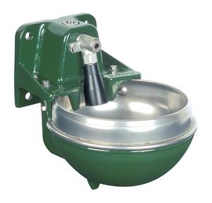 Abreuvoir F130EL 30 W - 24 V

Abreuvoir en inox avec carter en fonte émaillée, pré-équipé d'une résistance antigel de 30 W en 24 V. 
Robinetterie inox à gros débit réglable jusqu'à 20 l./min par vis frontale. 
Le tube poussoir brise-jet délivre l'eau sans éclaboussure. 
Raccordement par T femelle en 1/2” (15x21 mm) par dessous et/ou dessous. 
Le bol inox est profond et son rebord vers l'intérieur limite le gaspillage par lapage. 
Abreuvoir solide et peu encombrant. 4 points de fixation. 

Bol et robinetterie à T en inox de haute qualité, adaptés aux eaux acides. 
Branchement possible en circulation. 
La résistance chauffante entoure le bol ainsi que la robinetterie. 
Efficacité -15°C. Existe en version 80 W

Transformateur 230/24 V indispensable, à commander séparément

Notre conseil :

Utilisez le câble chauffant pour mettre hors gel la canalisation d'arrivée d'eau. 

DEBIT : 20 l./Min 
Longueur : 334 mm 
Largeur : 269 mm 
Hauteur : 251 mm 
Puissance électrique : 30 W - Tension éléctrique : 24 V 
Mode d'approvisionnement en eau : Réseau 
Robinetterie Tube