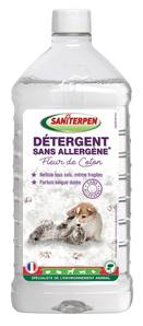 Saniterpen Détergent sans allergène 1 l

Parce que la santé d'animaux de compagnies ets aussi importante que la nôtre
Parce que beaucoup d'animaux de compagnies vivent dans nos intérieurs
Parce que le nombre de personnes atteintes d'allergies est en constante augmentation
Parce que les animaux de compagnies peuvent être à l'origine de nuisances olfactives

Saniterpen Détergent sans allergène nettoie et désodorise tous types de sols, même fragile (PH neutre).
Son parfum doux et fleuri laisse une agréable odeur qui masque les odeurs parfois fortes des animaux.

C'est le premier détergent sans allergène pour l'habitat animal. SANITERPEN propose le seul détergent sols fromulé sans allergène 
pour un habitat animal propre et sain, fleuri et surtout qui odorise pour longtemps.

Sans allergène déclaré conformément au réglement CE 648/2004.

Les points forts :

 - Formule sans allergène conçue pour minimiser les risques d'allergies liés à son utilisation
 - Formule sans colorant ni conservateur
 - Formule sans pictogramme ni classement de danger pour une plus grande sécurité utilisateurs
 - Parfum puissant et rémanent

Conseils d'utilisation :
S'utilise en intérieur sur tous types de sols, même fragile grâce à son PH neutre : habitat, salons de toilettage, salles d'attente vétérinaires...
Dosage : 0,5 % soit 25 ml dilués dans 5 litres d'eau

Caractéristiques:
Aspect : liquide limpide
Couleur : incolore
Odeur : fleurie et douce
Masse volumique (20°C) : 1,01 g/ml
PH pur : 8 +/-1
Ph en dilution : 7 +/-1

