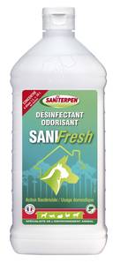 Saniterpen Désinfectant Odorisant Sanifresh 1 l

SANITERPEN SANIFRESH est un désinfectant odorisant concentré qui s’utilise sur les sols et surfaces des lieux de vie des animaux (niches, clapiers, poulaillers,...) mais aussi des caves, garages, terrasses, réduits, sous-sols, etc.

Parfum frais et agréable, action bactéricide, usage domestique

Dosage & Mode d’emploi
Bactéricide selon la norme NF EN 14349 (en conditions de saleté bas niveau, en 30 min à 10 °C),
il élimine la plupart des microorganismes présents dans l’environnement animal et l’environnement de la maison tout en laissant un parfum frais et agréable.
Diluer SANIFRESH au dosage de 5 % (soit 50 ml par litre d’eau). Appliquer par aspersion, arrosage ou pulvérisation la solution obtenue sur les surfaces à traiter, en évitant le ruissellement.
Laver et laisser sécher. Renouveler l’utilisation du Sanifresh à chaque nettoyage des lieux.
Lors du traitement, sortir les animaux des locaux et ne les réintroduire que lorsque les surfaces sont totalement sèches.

Composition & caractéristiques de Saniterpen Désinfectant Odorisant Sanifresh 1 l
Concentré soluble (SL) contenant moins de 5% : agents de surfaces non ioniques et cationiques ; parfum ; désinfectant (chlorure d’alkyl diméthyl benzyl ammonium n° CAS 68424-85-1 : 27,8g/l).
Produit biocide à usage grand public (TP3).

Caractéristiques
- Aspect : liquide limpide.
- Couleur : incolore.
- Odeur : menthe-eucalyptus.
- Masse volumique (20 ° C) : 1,013 g/ml.
- pH: 3,2 (base eau douce, TH 8°f).

Utilisez les biocides avec précaution. Avant toute utilisation, lisez l’étiquette et les informations concernant le produit.

Contenance de Saniterpen Désinfectant Odorisant Sanifresh : flacon 1 litre 
 

